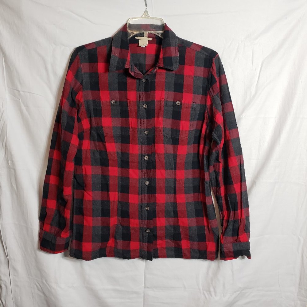 Duluth Trading Co Womens Size 4-6 Red Button Up Flannel Shirt Plaid Top #1063